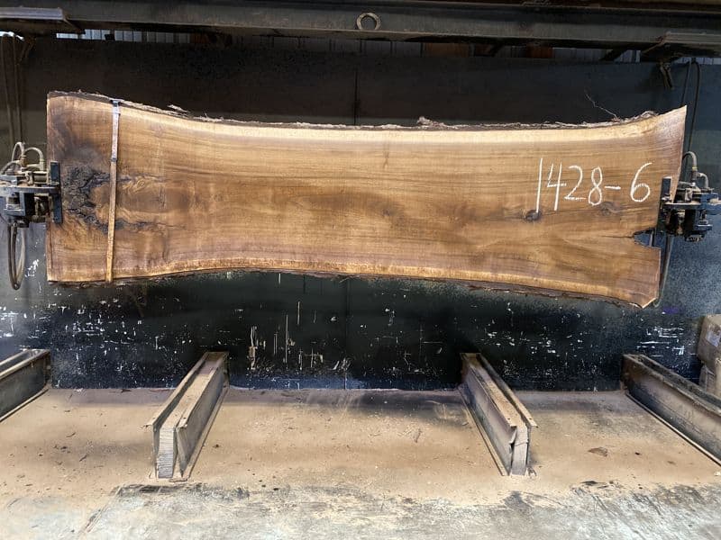 walnut slab 1428-6 rough size 2.5″ x 28-37″ avg. 31″ x 10′ $1450