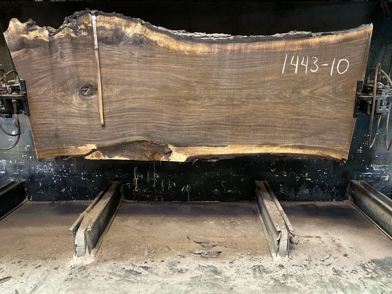 walnut slab 1443-10 rough size 2.5″ x 38-49″ avg. 42″ x 10′ $2650