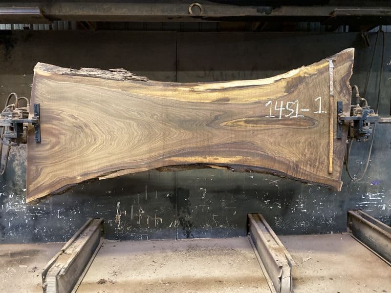 walnut slab 1451-1 rough size 2.5″ x 23-39″ avg. 29″ x 8′ $950
