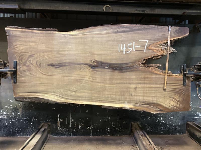 walnut slab 1451-7 rough size 2.5″ x 37-50″ avg. 42″ x 6′ $1450