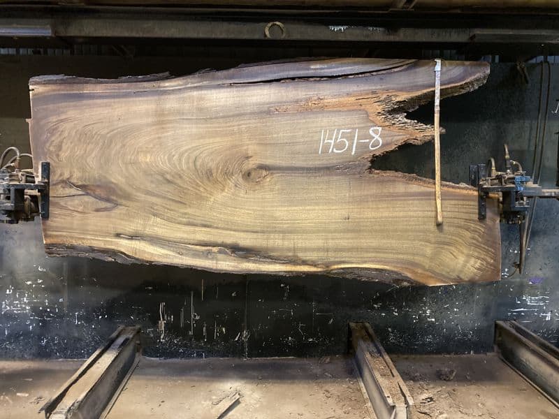 walnut slab 1451-8 rough size 2.5″ x 35-50″ avg. 42″ x 6′ $1300