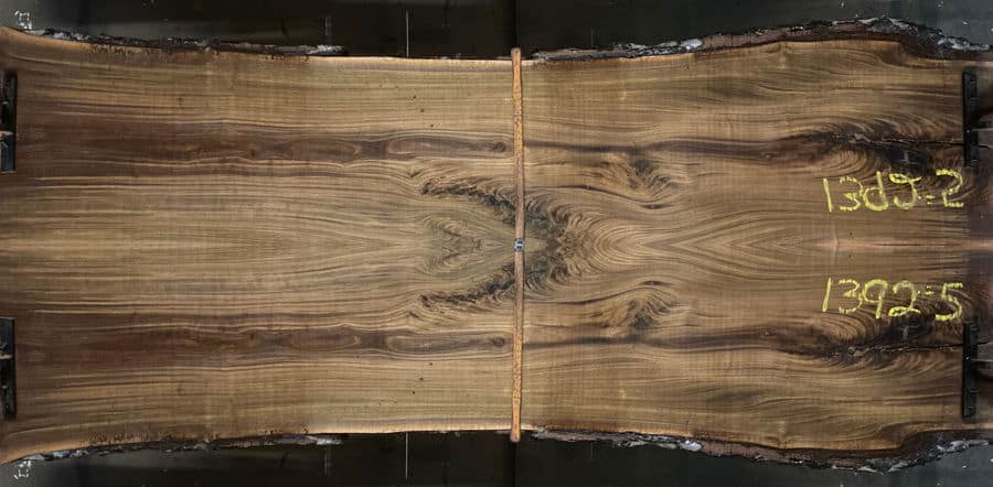 walnut slabs 1392-4&5 book-match simulation, approx. size 2″ x 46″ x 10′ Both Rough Slabs $2600