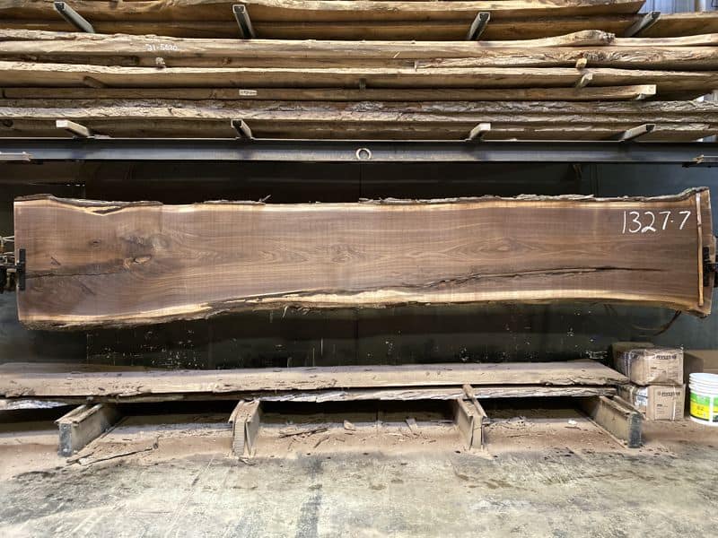 walnut slab 1327-7  rough size 2.5″ x 27-36″ avg. 31″ x 17′ 