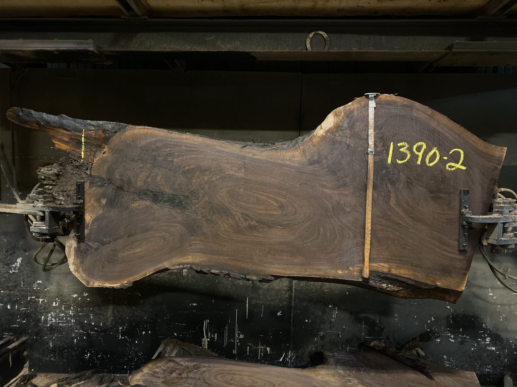 walnut slab 1390-2    rough size 2.5″ x 26-37″ avg. 29″ x 7′ $950