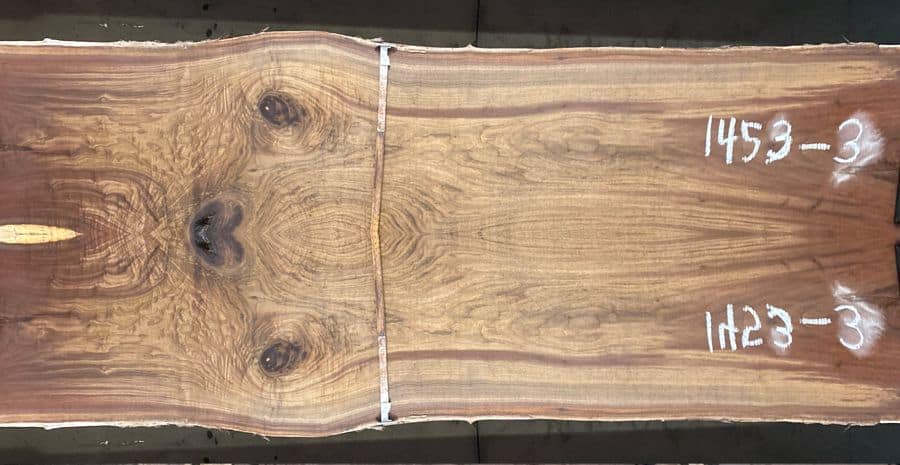 walnut slabs 1453-2&3 book-match simulation, approx. size 2″ x 45″ x 10′ Both Rough Slabs $2550