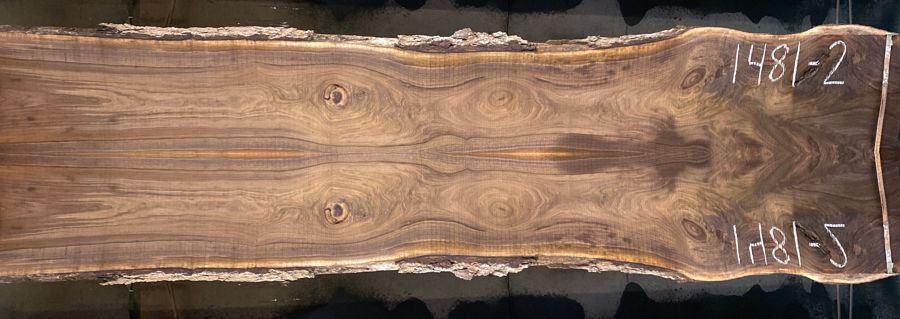 walnut slabs 1481-1&2 book-match simulation, approx. size 2″ x 42″ x 17′ Both Rough Slabs $3000