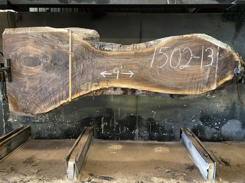 walnut slab 1502-13 rough size 2.5″ x 18-43″ avg. 30″ x 9′ $1100